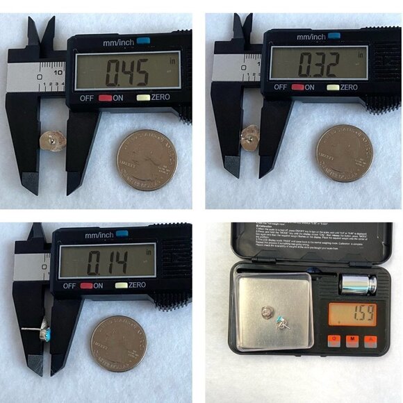 VTG Sterling Silver 925 Dainty Southwest Style Oval Turquoise Leaf Stud Earrings - Picture 10 of 16